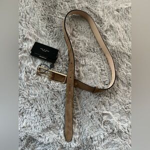 NWT rag & bone Camel Suede Small Rebound Texture Belt with Gold Buckle Sz Small